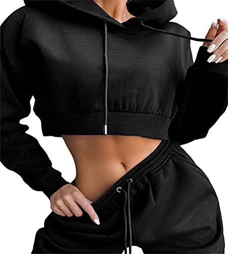 Onsoyours Damen Frühling Freizeitanzug Sportanzug Jogginganzug Trainingsanzug 2 Teiliges Langarm Hosenanzug Loose Fit Jogginganzug Trainingsanzug Tracksuit Schwarz XS von Onsoyours