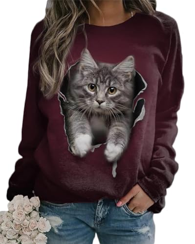 Onsoyours Damen Frühling Herbst Rundhals Lange Ärmel Pullover Sweatshirt 3D Katze Gedruckt Pulli Sweater Tops Bluse Oberteile A Stil-4 XS Onsoyours Damen Frühling Herbst Rundhals Lange Ärmel Pullover Sweatshirt 3D Katze Gedruckt Pulli Sweater Tops Bluse Oberteile A Stil-4 XS von Onsoyours