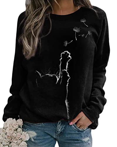 Onsoyours Damen Frühling Herbst Rundhals Lange Ärmel Pullover Sweatshirt 3D Katze Gedruckt Pulli Sweater Tops Bluse Oberteile B Stil-4 XXL von Onsoyours
