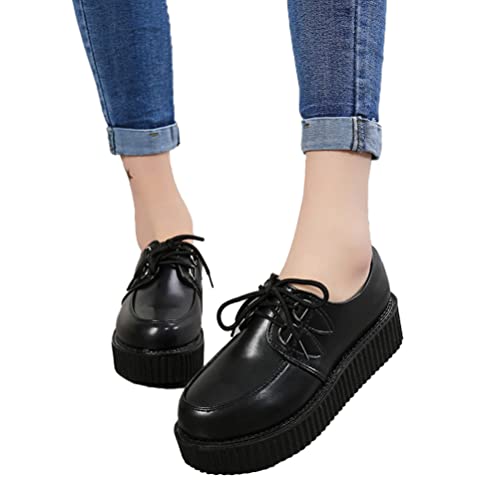 Onsoyours Damen Frühlings Sommer PU Leder Wildleder Sneaker Plattform Keilabsatz Schnürbar Runde Zehen Schuhe A Schwarzes Leder 38 EU von Onsoyours