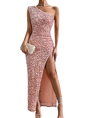 Onsoyours Damen Funkelnd Pailletten Kleid Glitzer Ärmellos Partykleid Cocktail Kleid Mit Schlitz Bodycon Elegant Tunika Weste Sequin Schulterfrei Dress Rockabilly Club Kleid A Rosa S von Onsoyours