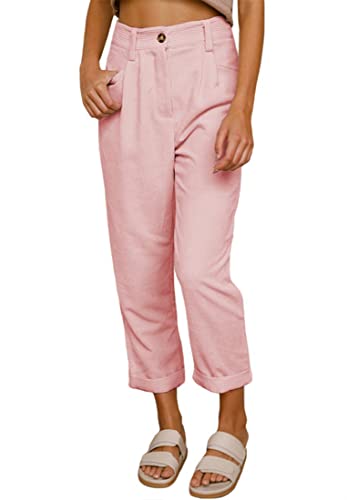 Onsoyours Damen Gerade Geschnittene Cordhose Elastische Taille Corduroy Hose Solid Damen Hohe Taille Wide Leg Pants Straight Casual Baggy Hose mit Taschen Rosa XL von Onsoyours