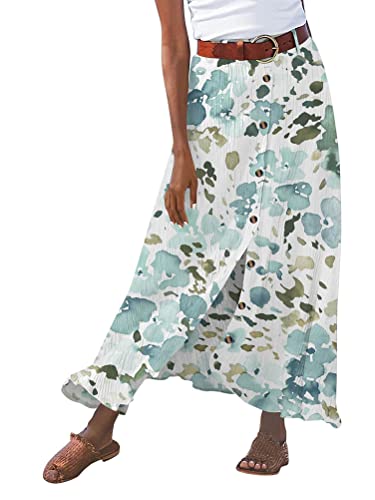 Onsoyours Damen Gerippter Rock Elegant Maxirock Vintage Röcke mit Schlitz und Knöpfen Casual Freizeitrock Lang Hohe Taille Skirt Partyrock G Muster-5 L von Onsoyours