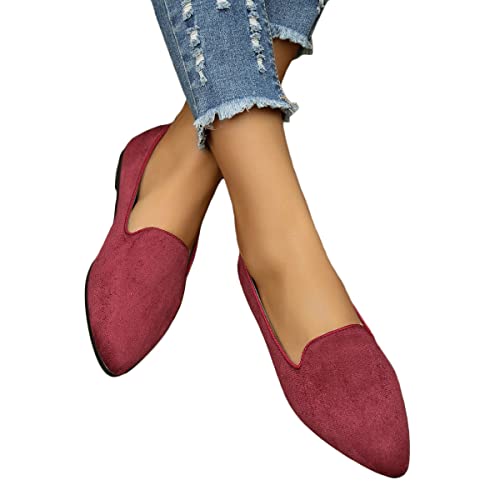 Onsoyours Damen Geschlossene Ballerinas Brautschuhe Wildleder Flache Schuhe Sommer Slip-Ons Flache Freizeitschuhe E Weinrot 40 EU von Onsoyours