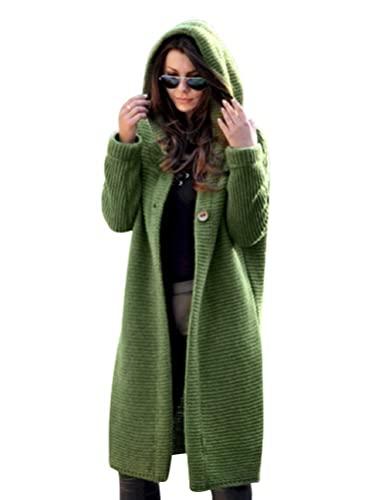 Onsoyours Damen Gestrickte Strickjacke Outwear Lange Verdicken Cardigan Strickmantel mit Kapuzen Winterjacke Pulli Offener Herbst Winter Grün XXL von Onsoyours