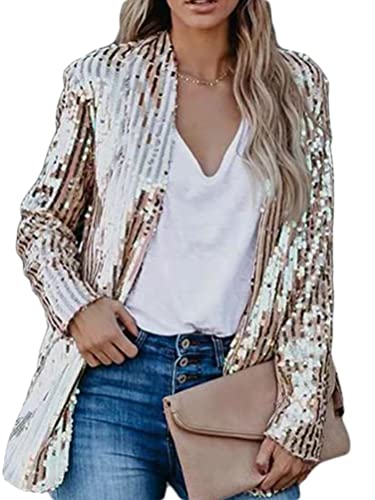 Onsoyours Damen Glänzend Pailletten Jacke Cardigan Langarm Bolero Tops Kurz Oberteile Eleganter Blazer Glitzer Party Outfits Clubwear A Gold L von Onsoyours