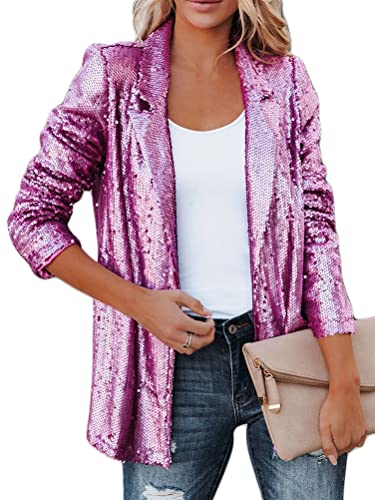 Onsoyours Damen Glänzend Pailletten Jacke Cardigan Langarm Bolero Tops Kurz Oberteile Eleganter Blazer Glitzer Party Outfits Clubwear A Rose Rot L von Onsoyours