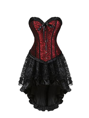 Onsoyours Damen Gothic Kleid Rockabilly Cocktailkleid Steampunk Kleider Vintage Cosplay Karneval Halloween Kostüm Ärmelloses Rüschenkleid A Rot S von Onsoyours