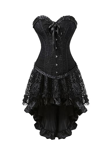 Onsoyours Damen Gothic Kleid Rockabilly Cocktailkleid Steampunk Kleider Vintage Cosplay Karneval Halloween Kostüm Ärmelloses Rüschenkleid A Schwarz M von Onsoyours