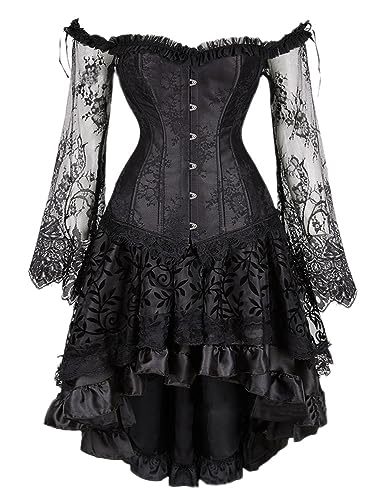 Onsoyours Damen Gothic Kleid Rockabilly Cocktailkleid Steampunk Kleider Vintage Cosplay Karneval Halloween Kostüm Ärmelloses Rüschenkleid C Schwarz M von Onsoyours