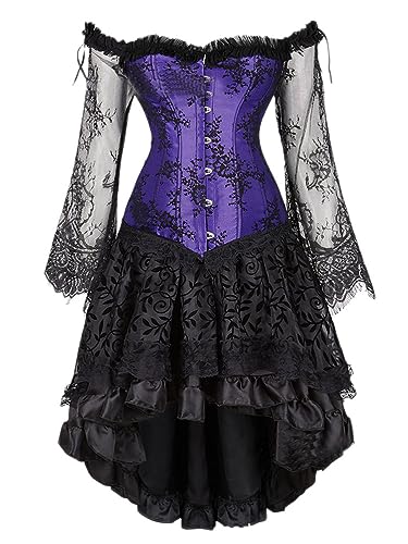 Onsoyours Damen Gothic Kleid Rockabilly Cocktailkleid Steampunk Kleider Vintage Cosplay Karneval Halloween Kostüm Ärmelloses Rüschenkleid C Violett XL von Onsoyours