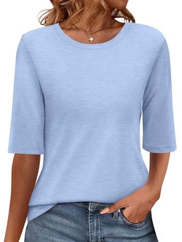Onsoyours Tshirt Damen Halbarm Shirt Rundhals Sommer Oberteil Casual Regular Fit T-Shirt 2025 A Hellblau M von Onsoyours