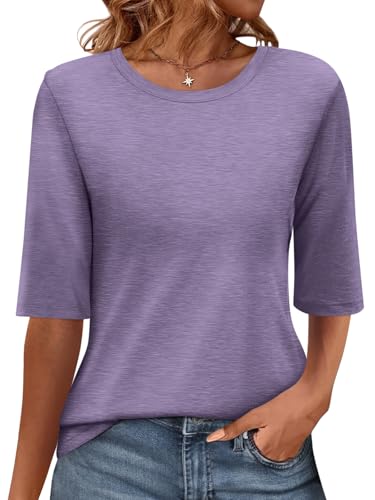 Onsoyours Tshirt Damen Halbarm Shirt Rundhals Sommer Oberteil Casual Regular Fit T-Shirt 2025 A Lila S von Onsoyours