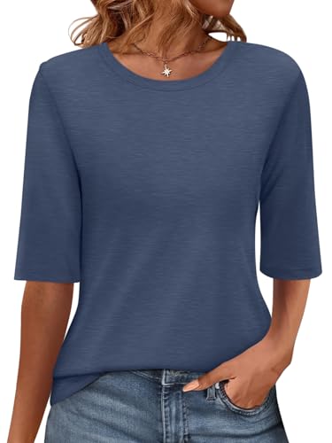 Onsoyours Tshirt Damen Halbarm Shirt Rundhals Sommer Oberteil Casual Regular Fit T-Shirt 2025 A Marine M von Onsoyours