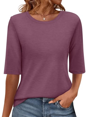Onsoyours Tshirt Damen Halbarm Shirt Rundhals Sommer Oberteil Casual Regular Fit T-Shirt 2025 A Weinrot XXL von Onsoyours