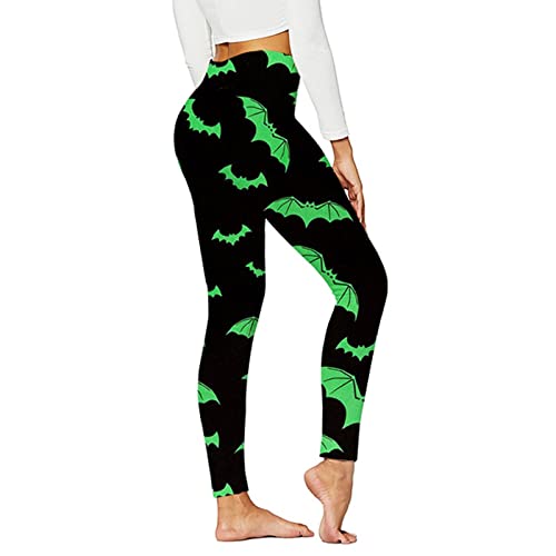 Onsoyours Damen Halloween Leggings Toter Kopf Geister Kürbis 3D Muster Creepy Schädel Kostüm für Parties Tag der Toten All Hallows' Day Parade Mas A Grün XXL von Onsoyours