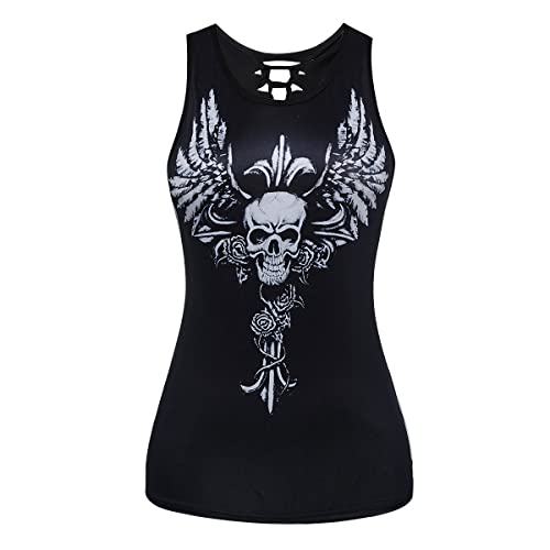 Onsoyours Damen Halloween Übergroßes Modisches Racer Top mit Schrägen Schultern und Totenkopf Print Cooles T-Shirt Sommer Shirt Oberteile Frauen Kleidung Frau Crop Top Klamotten C Muster-1 M von Onsoyours