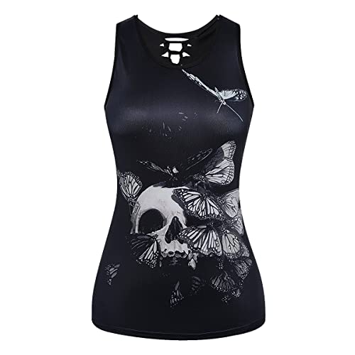 Onsoyours Damen Halloween Übergroßes Modisches Racer Top mit Schrägen Schultern und Totenkopf Print Cooles T-Shirt Sommer Shirt Oberteile Frauen Kleidung Frau Crop Top Klamotten C Muster-10 L von Onsoyours