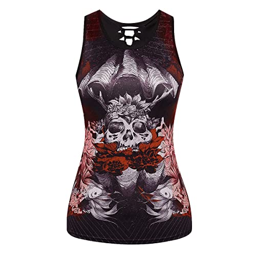 Onsoyours Damen Halloween Übergroßes Modisches Racer Top mit Schrägen Schultern und Totenkopf Print Cooles T-Shirt Sommer Shirt Oberteile Frauen Kleidung Frau Crop Top Klamotten C Muster-11 L von Onsoyours