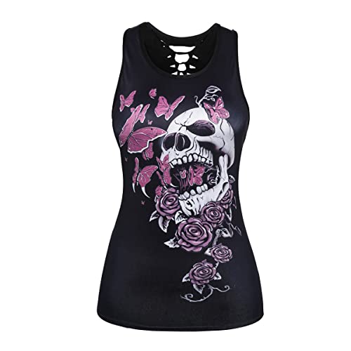 Onsoyours Damen Halloween Übergroßes Modisches Racer Top mit Schrägen Schultern und Totenkopf Print Cooles T-Shirt Sommer Shirt Oberteile Frauen Kleidung Frau Crop Top Klamotten C Muster-5 XXL von Onsoyours