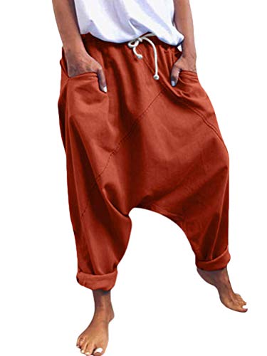 Onsoyours Damen Haremshose Aladinhose Yoga Pumphose Baggy Ballon Yoga Hose Sweatpants Jogginghose Hippie Hose Haremshose Mit Tiefem Schritt Z2 Orange L von Onsoyours