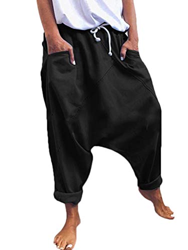 Onsoyours Damen Haremshose Aladinhose Yoga Pumphose Baggy Ballon Yoga Hose Sweatpants Jogginghose Hippie Hose Haremshose Mit Tiefem Schritt Z2 Schwarz XXL von Onsoyours
