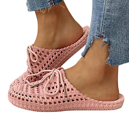 Onsoyours Damen Hausschuhe Atmungsaktiv Mesh Hausschuhe Sommer Strand Hohl Latschen Badeschuhe Strand Slippers Flach Sohle Pantoffeln A Rosa 39 EU von Onsoyours