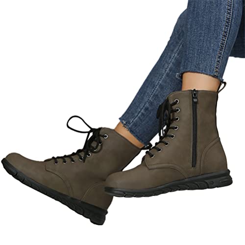 Onsoyours Damen Herbst Winter Flache Schnürstiefel Stiefel Stiefeletten Einfarbig Boots Cowboystiefel Keilstiefeletten mit Runder Spitze A Armeegrün 38 EU von Onsoyours