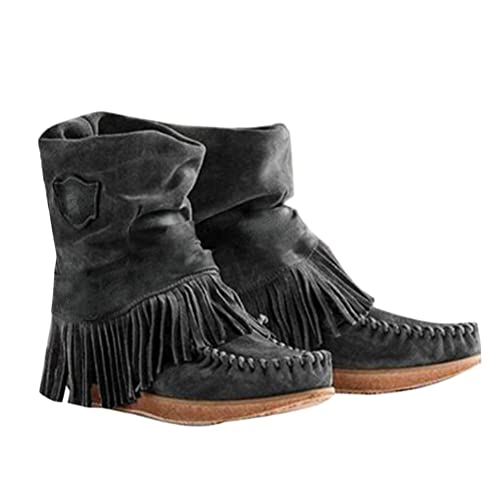 Onsoyours Damen Herbst Winter Flache Wildleder Retro Stiefeletten mit Fransen Casual Short Ankle Boots Schuhe A Schwarz 40 EU Onsoyours Damen Herbst Winter Flache Wildleder Retro Stiefeletten mit Fransen Casual Short Ankle Boots Schuhe A Schwarz 40 EU von Onsoyours