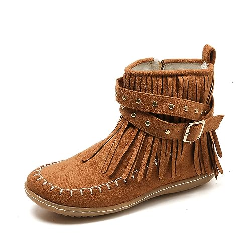 Onsoyours Damen Herbst Winter Flache Wildleder Retro Stiefeletten mit Fransen Casual Short Ankle Boots Schuhe B Braun 39 EU von Onsoyours