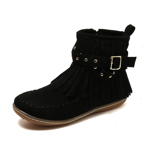 Onsoyours Damen Herbst Winter Flache Wildleder Retro Stiefeletten mit Fransen Casual Short Ankle Boots Schuhe B Schwarz 39 EU von Onsoyours