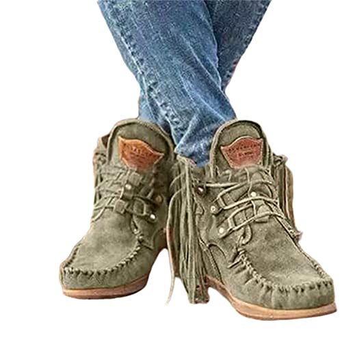 Onsoyours Damen Herbst Winter Flache Wildleder Retro Stiefeletten mit Fransen Casual Short Ankle Boots Schuhe Grün 38 EU Onsoyours Damen Herbst Winter Flache Wildleder Retro Stiefeletten mit Fransen Casual Short Ankle Boots Schuhe Grün 38 EU von Onsoyours