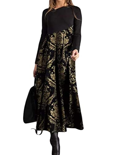 Onsoyours Damen Herbst Winter Freizeit Langarm Maxi Bohemian Print Kleid D Mehrfarbig 02 S von Onsoyours