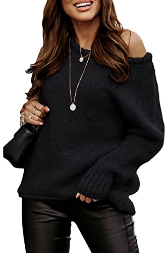 Onsoyours Damen Herbst Winter Langarm Einfarbige Oversize Pullover Jumper Lose Sweatshirt Bluse Casual Oberteil Hemd Langarmshirts Blusen B Schwarz L von Onsoyours