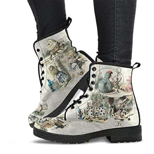 Onsoyours Damen Herbst Winter Stiefel Gothic Chelsea Boot Punk Stiefeletten Biker Boot Knöchel Stiefel Mit Blockabsatz Gotisch Retro Drucken Kurze Stiefeletten A Beige 40 EU von Onsoyours