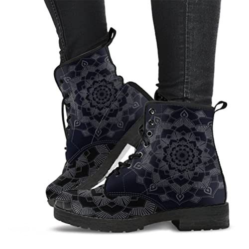 Onsoyours Damen Herbst Winter Stiefel Gothic Chelsea Boot Punk Stiefeletten Biker Boot Knöchel Stiefel Mit Blockabsatz Gotisch Retro Drucken Kurze Stiefeletten A Blau Schwarz 39 EU von Onsoyours