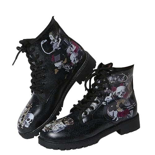 Onsoyours Damen Herbst Winter Stiefel Gothic Chelsea Boot Punk Stiefeletten Biker Boot Knöchel Stiefel Mit Blockabsatz Gotisch Retro Drucken Kurze Stiefeletten B Muster-1 40 EU von Onsoyours