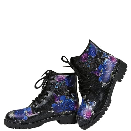 Onsoyours Damen Herbst Winter Stiefel Gothic Chelsea Boot Punk Stiefeletten Biker Boot Knöchel Stiefel Mit Blockabsatz Gotisch Retro Drucken Kurze Stiefeletten B Muster-10 38 EU von Onsoyours