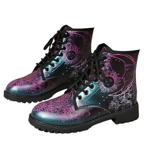 Onsoyours Damen Herbst Winter Stiefel Gothic Chelsea Boot Punk Stiefeletten Biker Boot Knöchel Stiefel Mit Blockabsatz Gotisch Retro Drucken Kurze Stiefeletten B Muster-6 41 EU von Onsoyours