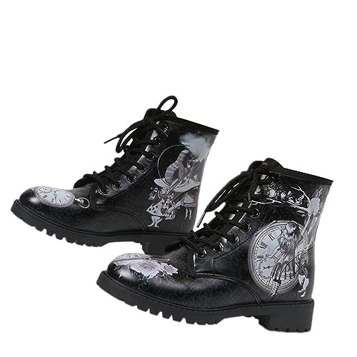 Onsoyours Damen Herbst Winter Stiefel Gothic Chelsea Boot Punk Stiefeletten Biker Boot Knöchel Stiefel Mit Blockabsatz Gotisch Retro Drucken Kurze Stiefeletten B Muster-8 41 EU von Onsoyours