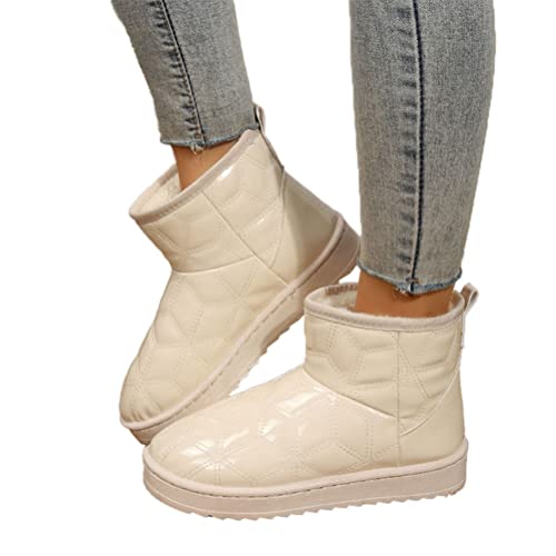 Onsoyours Damen Herbst Winter Stiefeletten Dicken Boden Schnee Stiefel Solide Farbe Futter Samt Warme Mitte Rohr Baumwolle Stiefel Weichen Boden Rutschfest Boots Schuhe A Beige 39 EU von Onsoyours