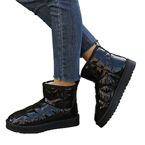 Onsoyours Damen Herbst Winter Stiefeletten Dicken Boden Schnee Stiefel Solide Farbe Futter Samt Warme Mitte Rohr Baumwolle Stiefel Weichen Boden Rutschfest Boots Schuhe A Schwarz 37 EU von Onsoyours