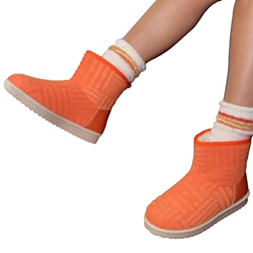 Onsoyours Damen Herbst Winter Stiefeletten Dicken Boden Schnee Stiefel Solide Farbe Futter Samt Warme Mitte Rohr Baumwolle Stiefel Weichen Boden Rutschfest Boots Schuhe B Orange 38 EU von Onsoyours