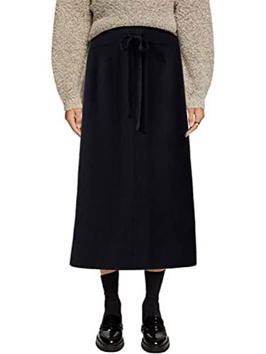 Onsoyours Damen Herbst Winter Strickrock Midirock Elastisch Mit Hoher Taille Gestrickt Mit Schlitz Hüften Wickelrock A-Linie Einfarbig Knielang Lange Rock B Schwarz Einheitsgröße von Onsoyours