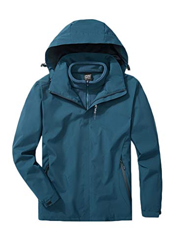 Onsoyours Damen Herren 3-in-1 Jacke Wasserdicht Fleece Gefüttert Kapuzenmantel Outdoorjacke Windjacke Atmungsaktiv Funktionsjacke Softshell Übergangsjacke Herren Blau 4XL von Onsoyours