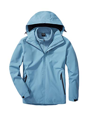 Onsoyours Damen Herren 3-in-1 Jacke Wasserdicht Fleece Gefüttert Kapuzenmantel Outdoorjacke Windjacke Atmungsaktiv Funktionsjacke Softshell Übergangsjacke Herren Hellblau M von Onsoyours