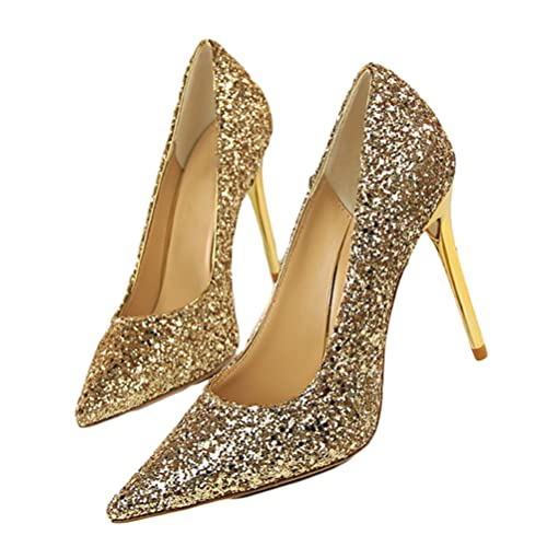 Onsoyours Damen High Heel Pailletten Pumpe Sexy Spitz Stilett Schuhe Einfachheit Elegant Büro Bankett Formelle Anlässe Pumps Gold 40 EU von Onsoyours