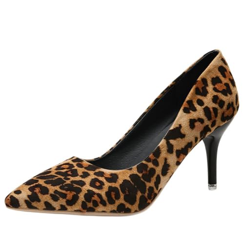 Onsoyours Damen High Heel Spitze Pumps mit Pfennigabsatz PU Leder Einfarbig Leopard Leopard 44 EU von Onsoyours