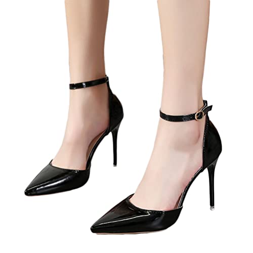 Onsoyours Damen High Heel Stiletto Hoher Absatz Spitze Zehenkappe Knöchelriemen Pumps Spitze Schnalle Hochzeit Party Feine Hohe Absätze Strass Feine Ferse Sandalen A Schwarz 43 EU von Onsoyours