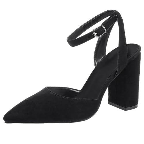 Onsoyours Damen High Heels Elegant Pumps Heel Absatzschuhe Schuhe Spitz Blockabsatz Schuhe Geschlossen Riemchenpumps Sandalen mit Blockabsatz B Schwarz 43 EU von Onsoyours